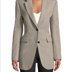 Theory cinched plaid wool blend blazer